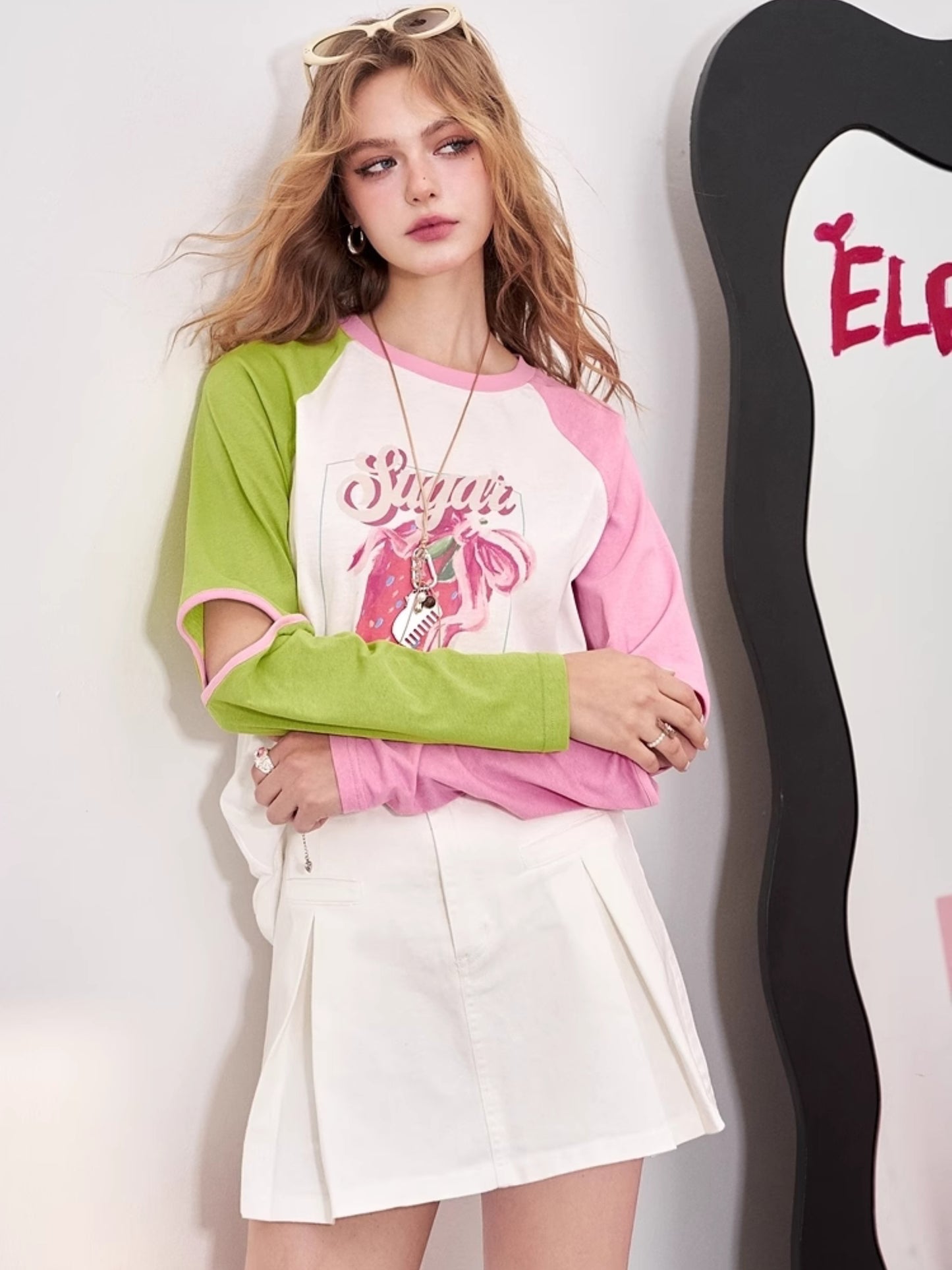 Sweet color raglan top
