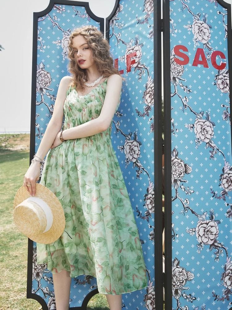 シフォンフルーツシャーリングドレス