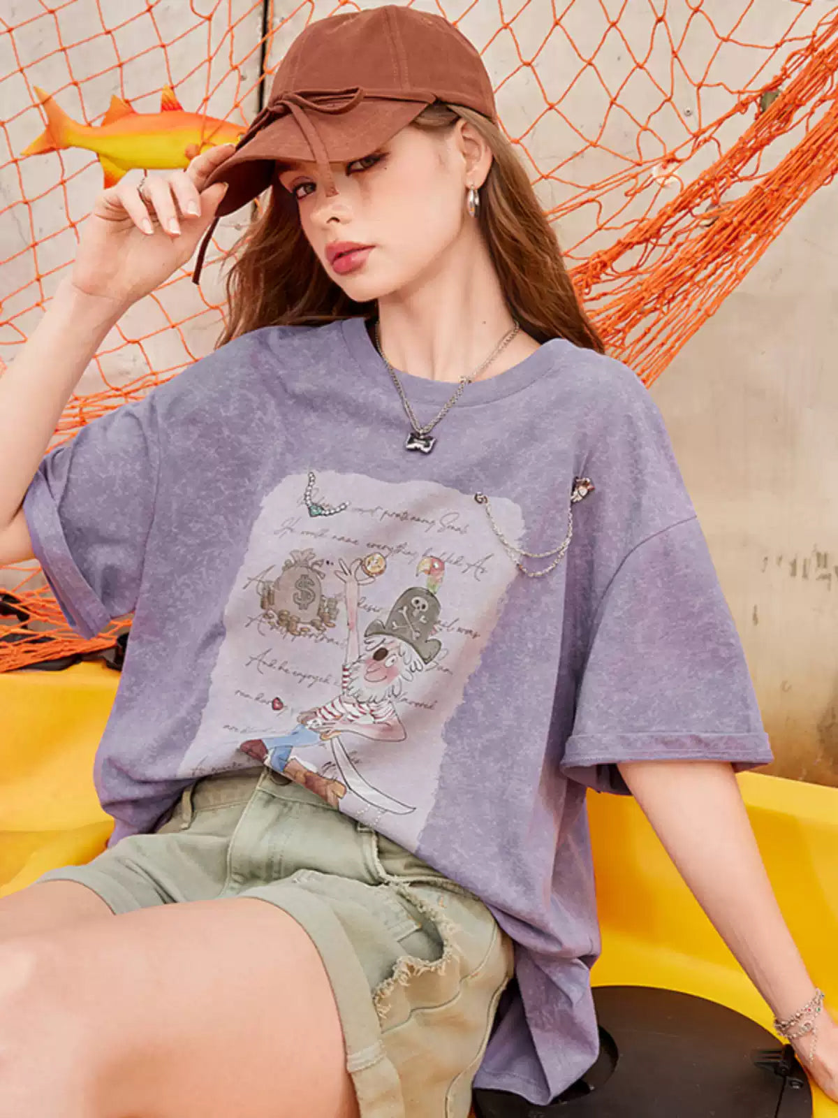 キャラクタープリントオーバーTシャツ