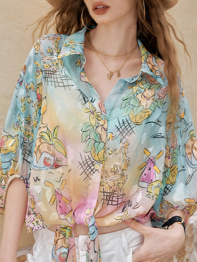 Watercolour print blouse