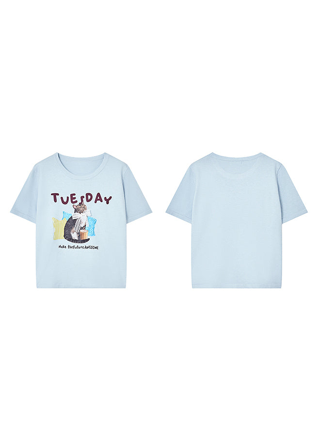 チューズデーネコプリントTシャツ