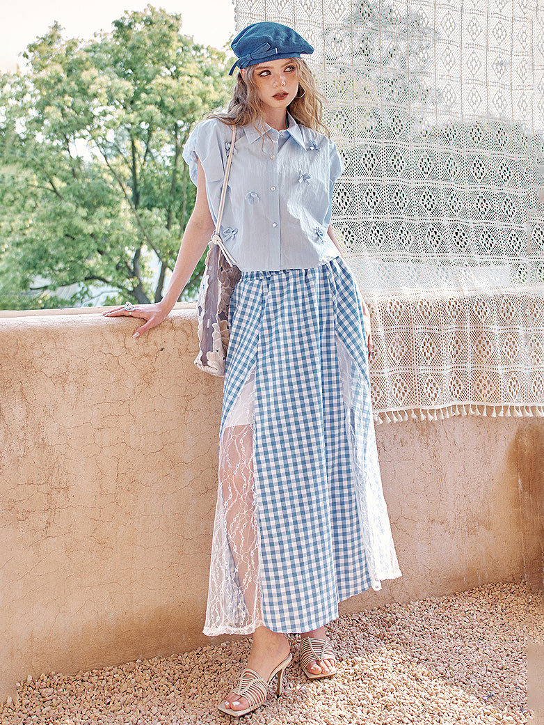 Gingham lace layered skirt