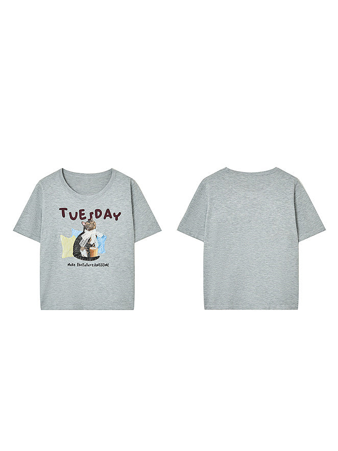 チューズデーネコプリントTシャツ