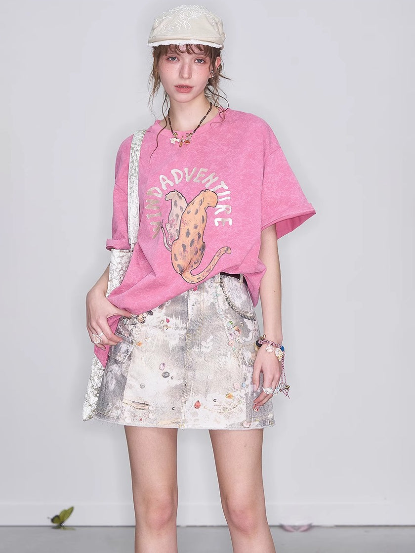 アニマルプリントウォッシュドTシャツ