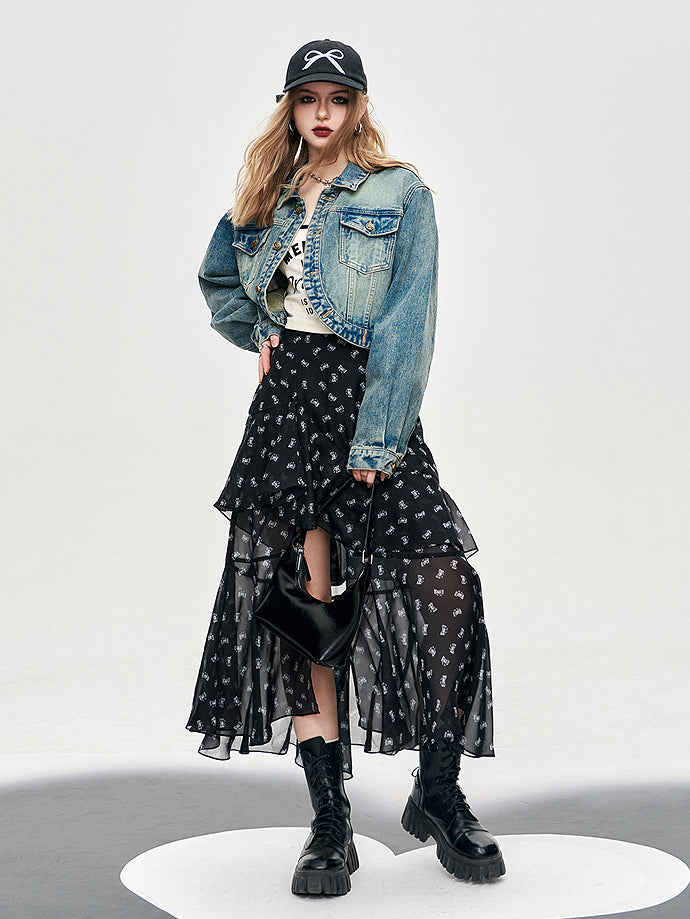 Asymmetrical flare chiffon skirt