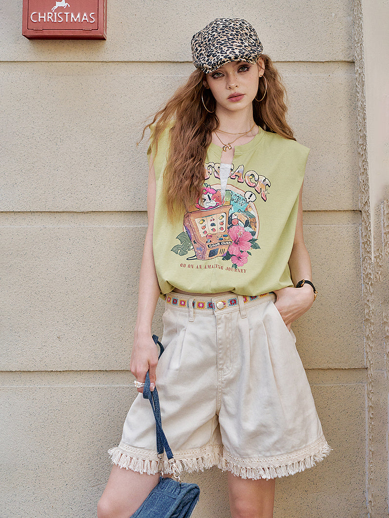 Vintage print easy pants