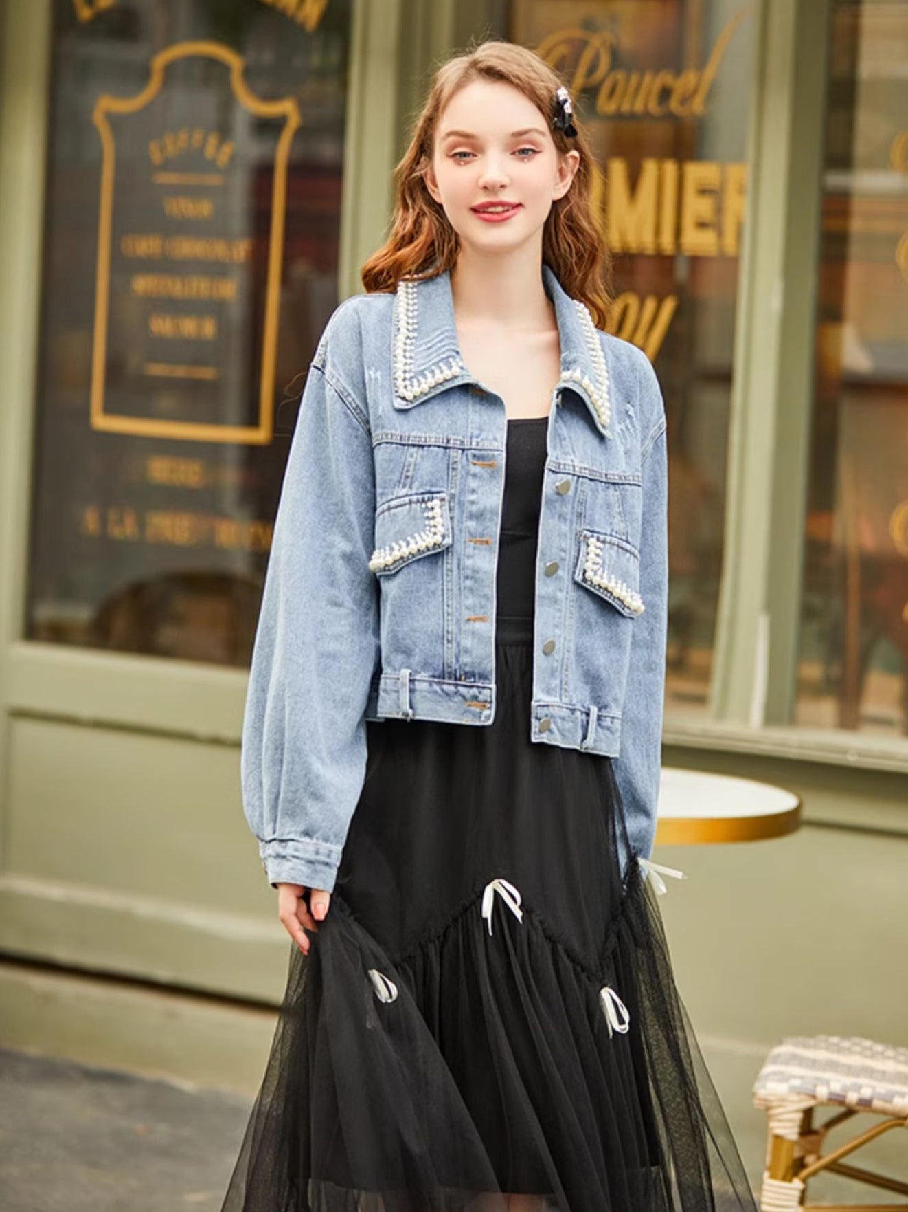 Pearl design denim jacket