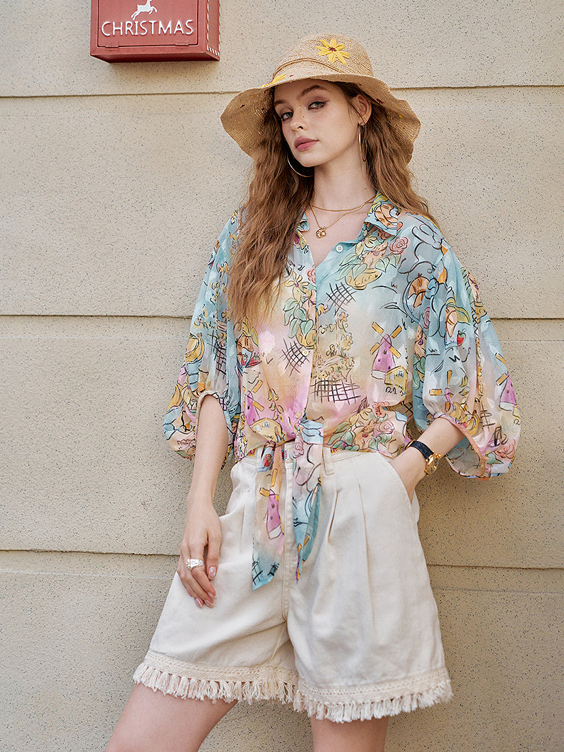 Vintage print easy pants
