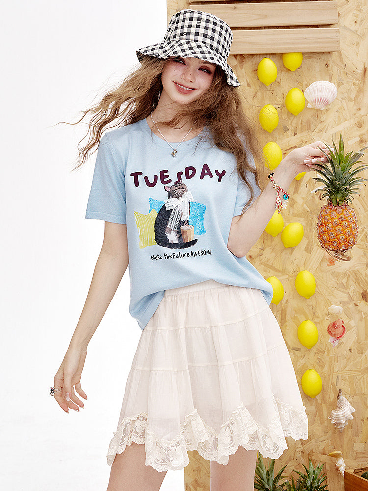 チューズデーネコプリントTシャツ