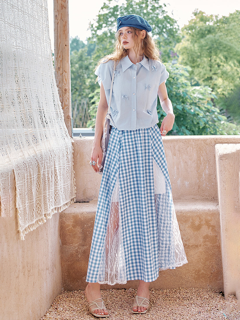 Gingham lace layered skirt