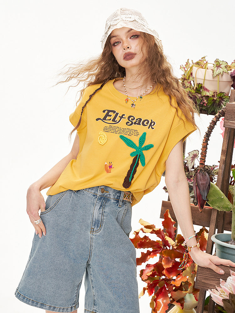 パームツリーステッチTシャツ