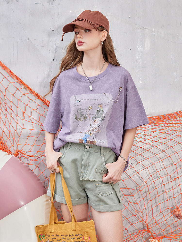 キャラクタープリントオーバーTシャツ