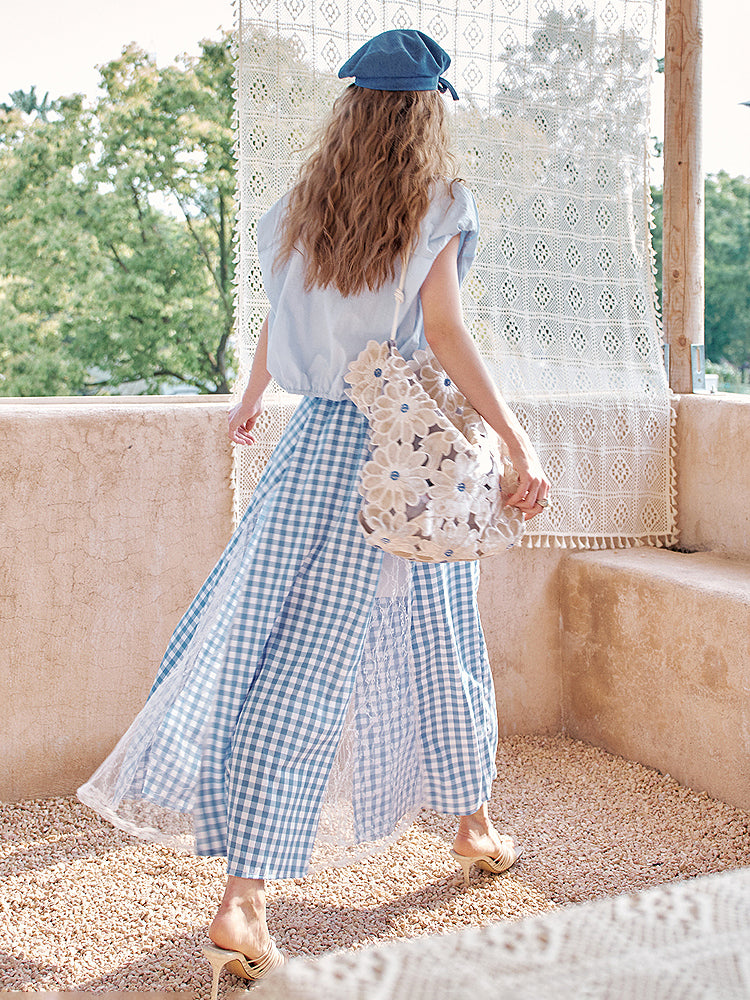 Gingham lace layered skirt