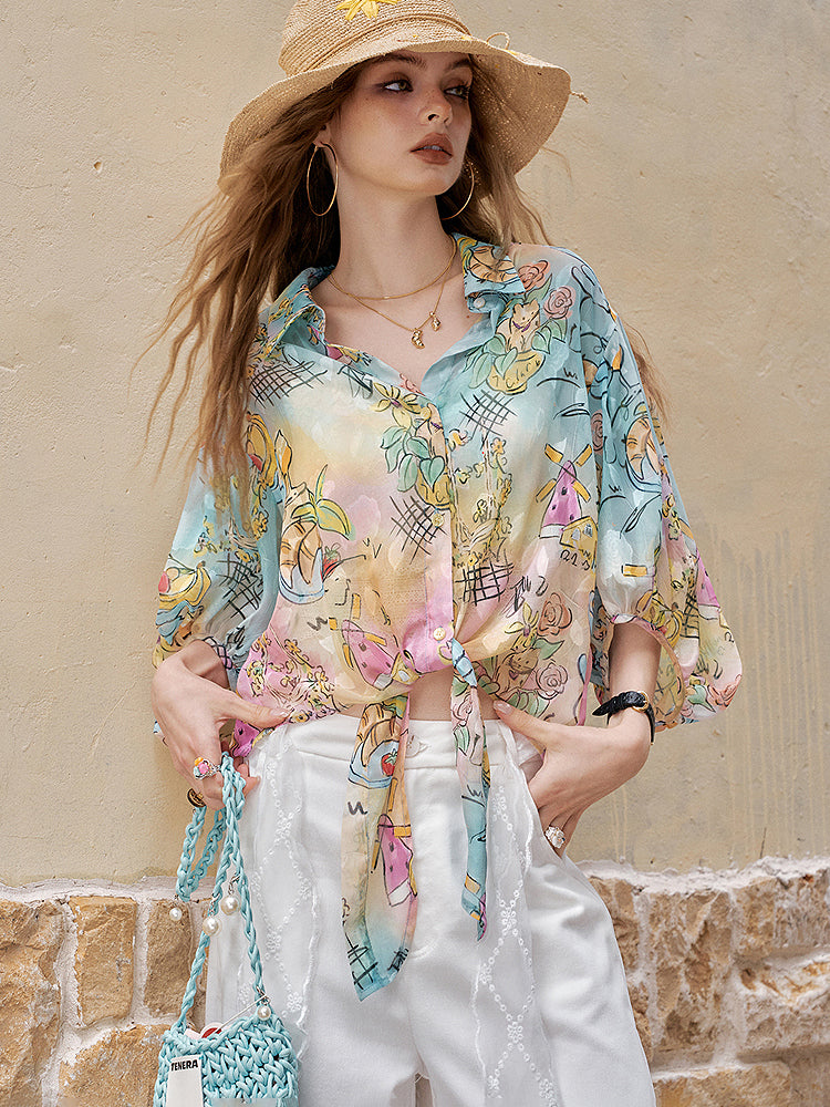 Watercolour print blouse