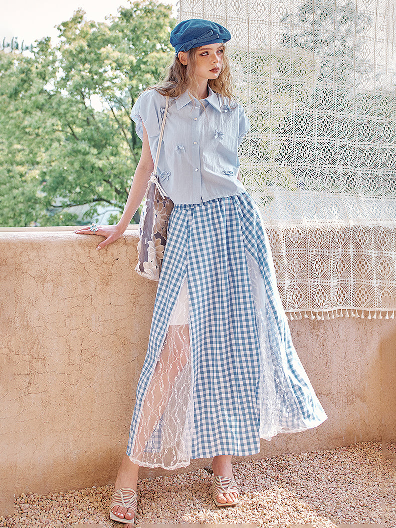Gingham lace layered skirt