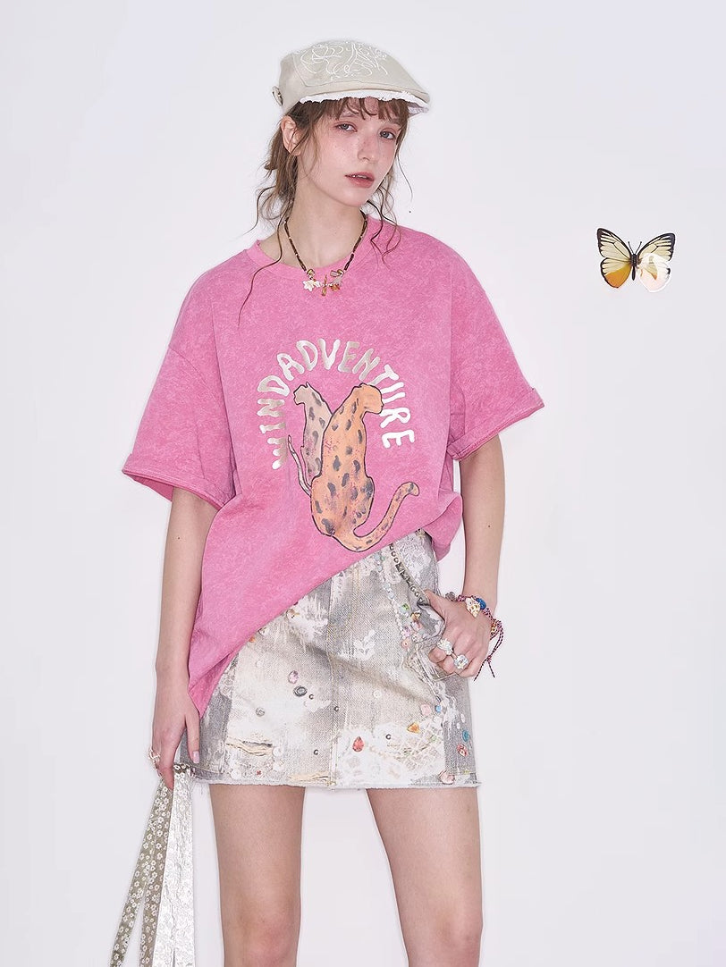 アニマルプリントウォッシュドTシャツ