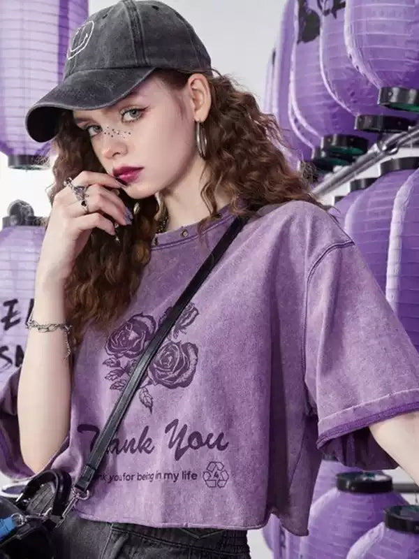 サンクスローズクロップドTシャツ