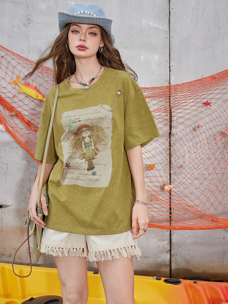 キャラクタープリントオーバーTシャツ