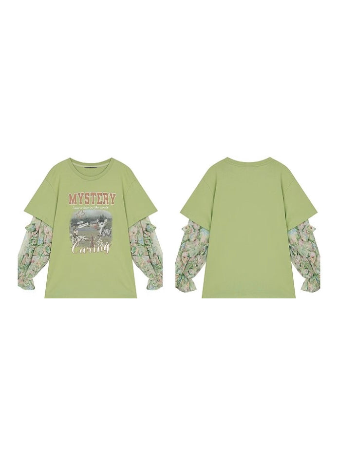 レイヤードプリントトップス