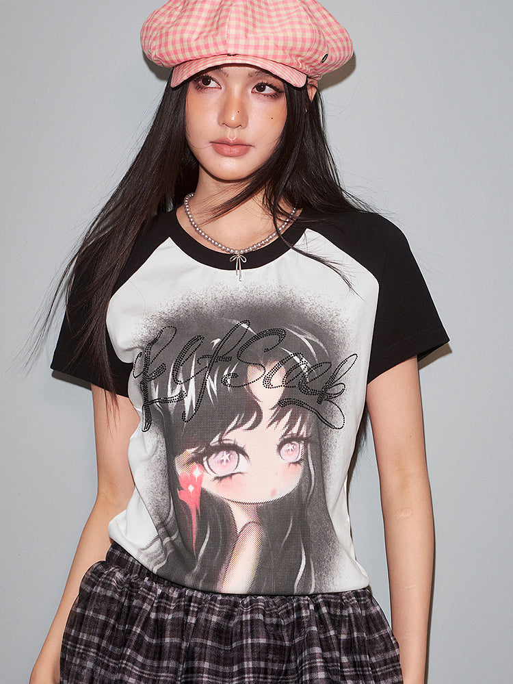 レースアップドールプリントTシャツ
