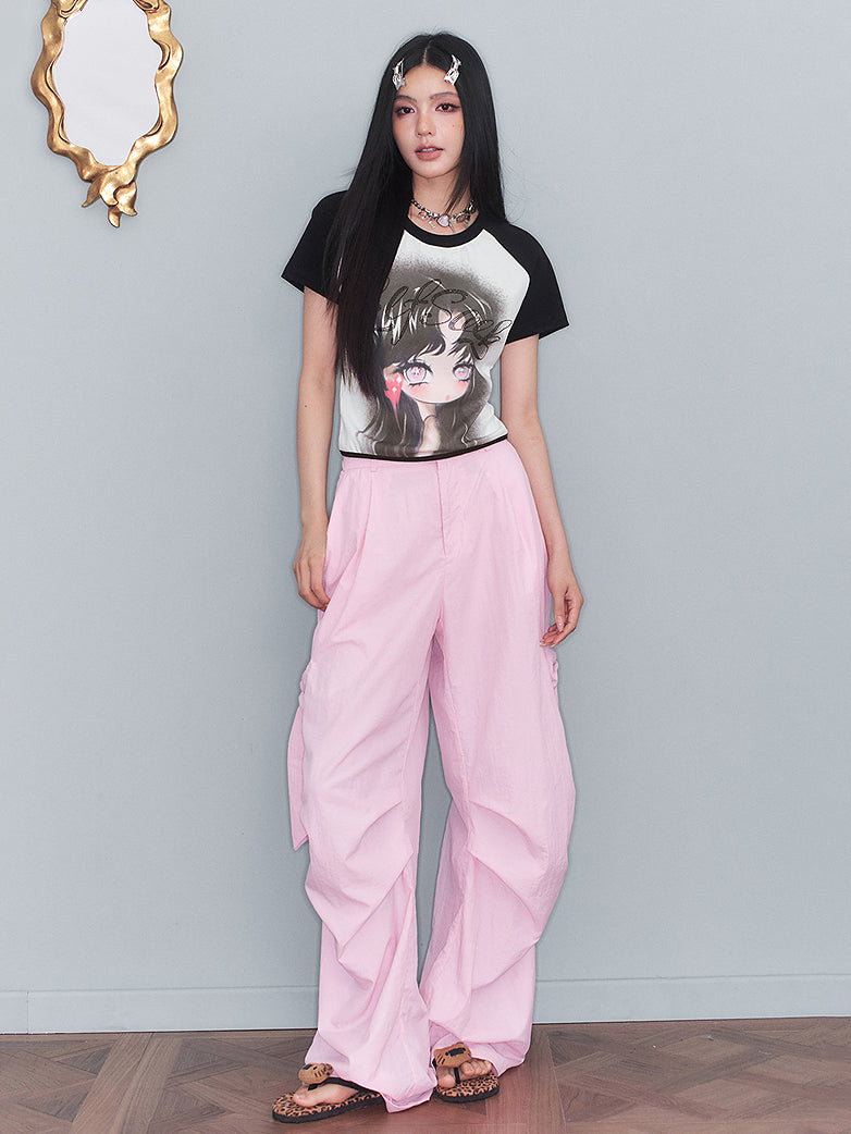 レースアップドールプリントTシャツ