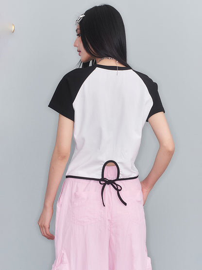 レースアップドールプリントTシャツ