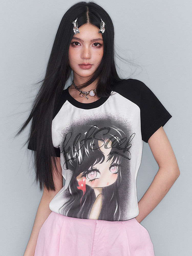 レースアップドールプリントTシャツ