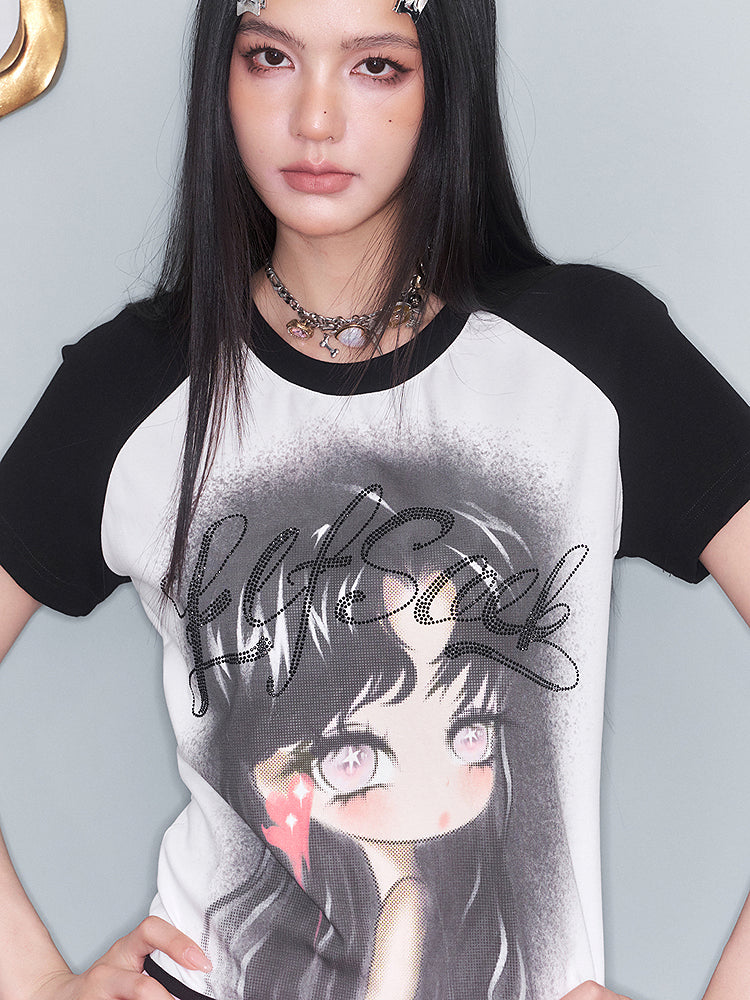 レースアップドールプリントTシャツ