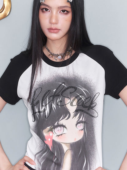 レースアップドールプリントTシャツ