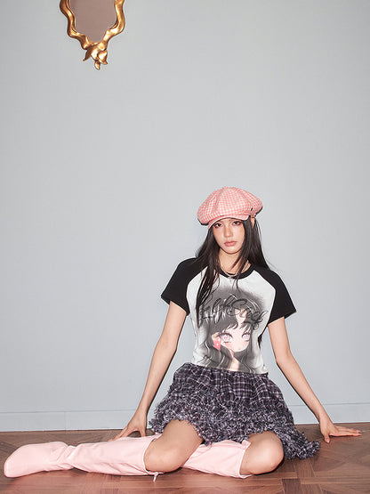 レースアップドールプリントTシャツ