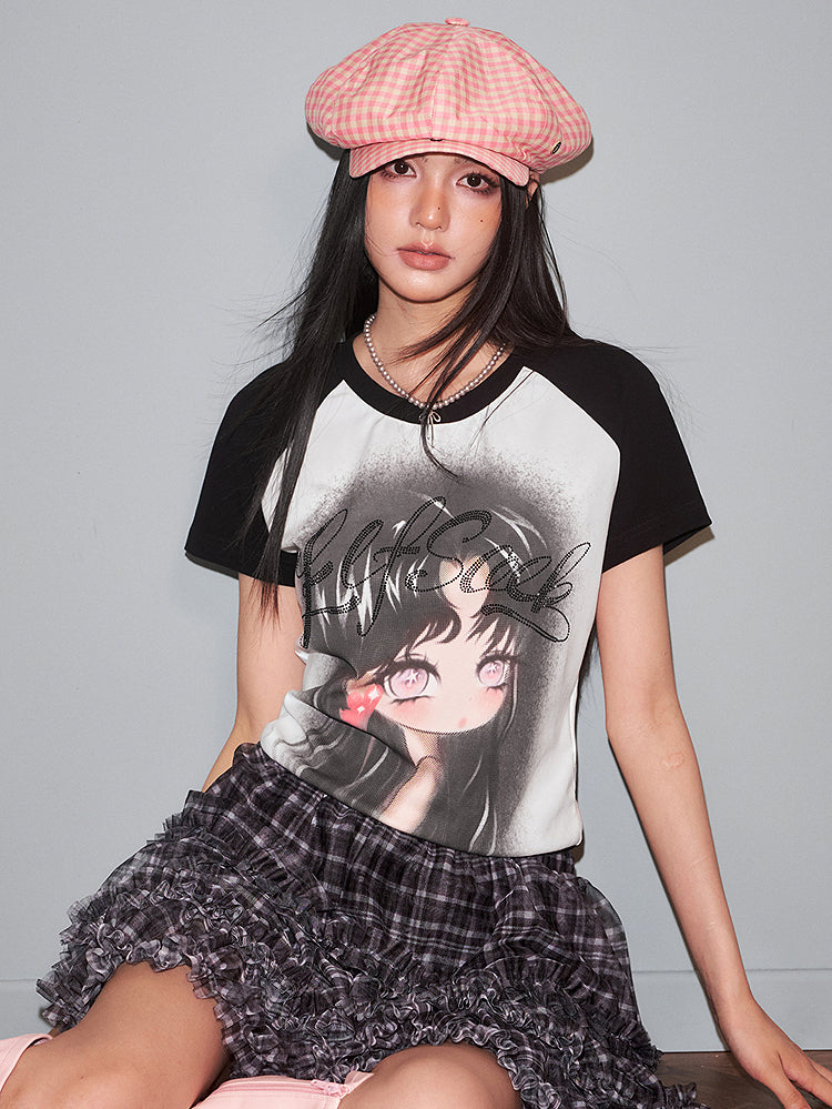 レースアップドールプリントTシャツ