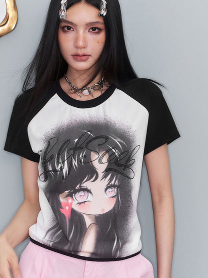 レースアップドールプリントTシャツ
