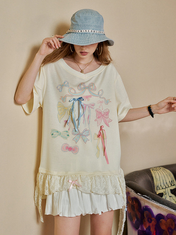 リボンレースヘムTシャツ