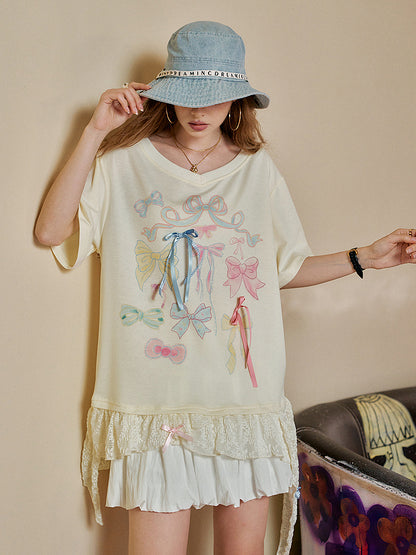 リボンレースヘムTシャツ