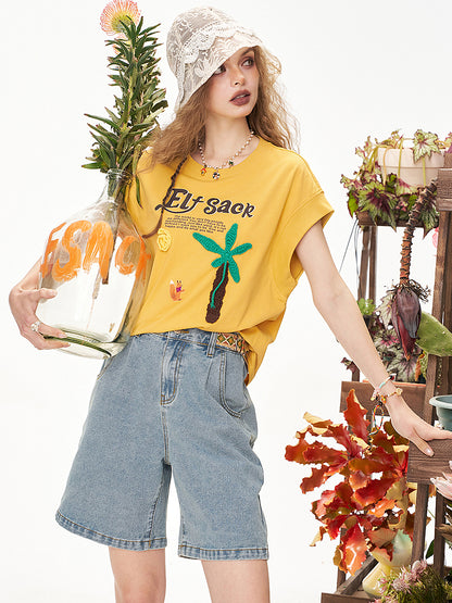 パームツリーステッチTシャツ
