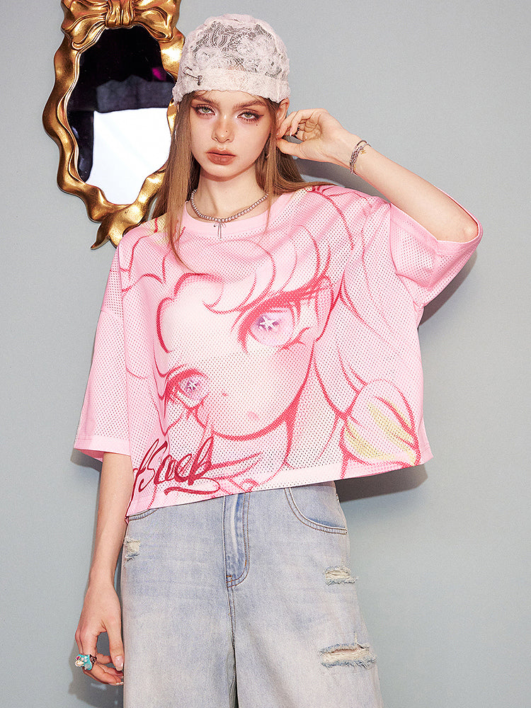 メッシュビジュアルプリントTシャツ