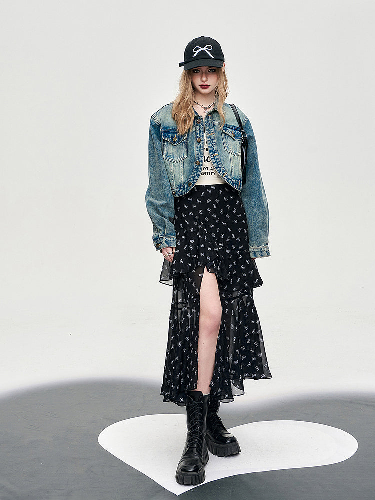 Asymmetrical flare chiffon skirt 