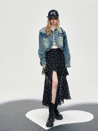 Asymmetrical flare chiffon skirt 