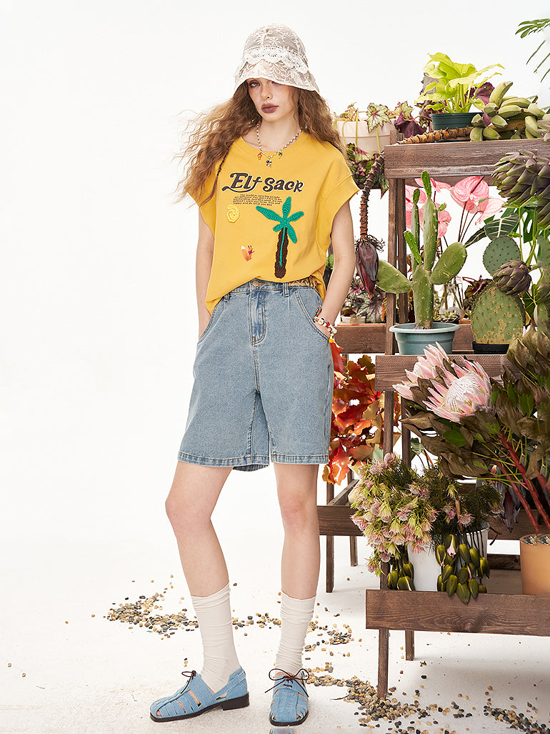 パームツリーステッチTシャツ