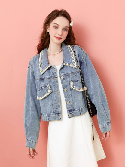 Pearl design denim jacket 