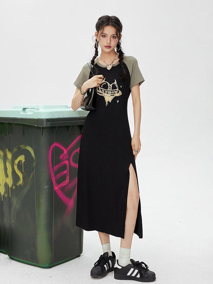 Graphic slit dress 