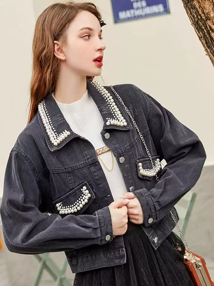 Pearl design denim jacket 