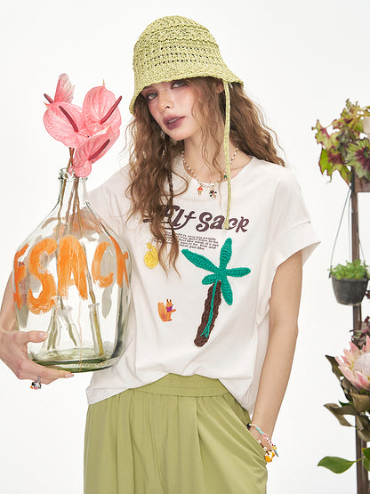パームツリーステッチTシャツ