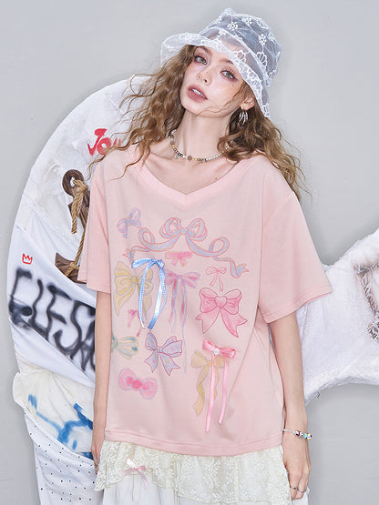 リボンレースヘムTシャツ