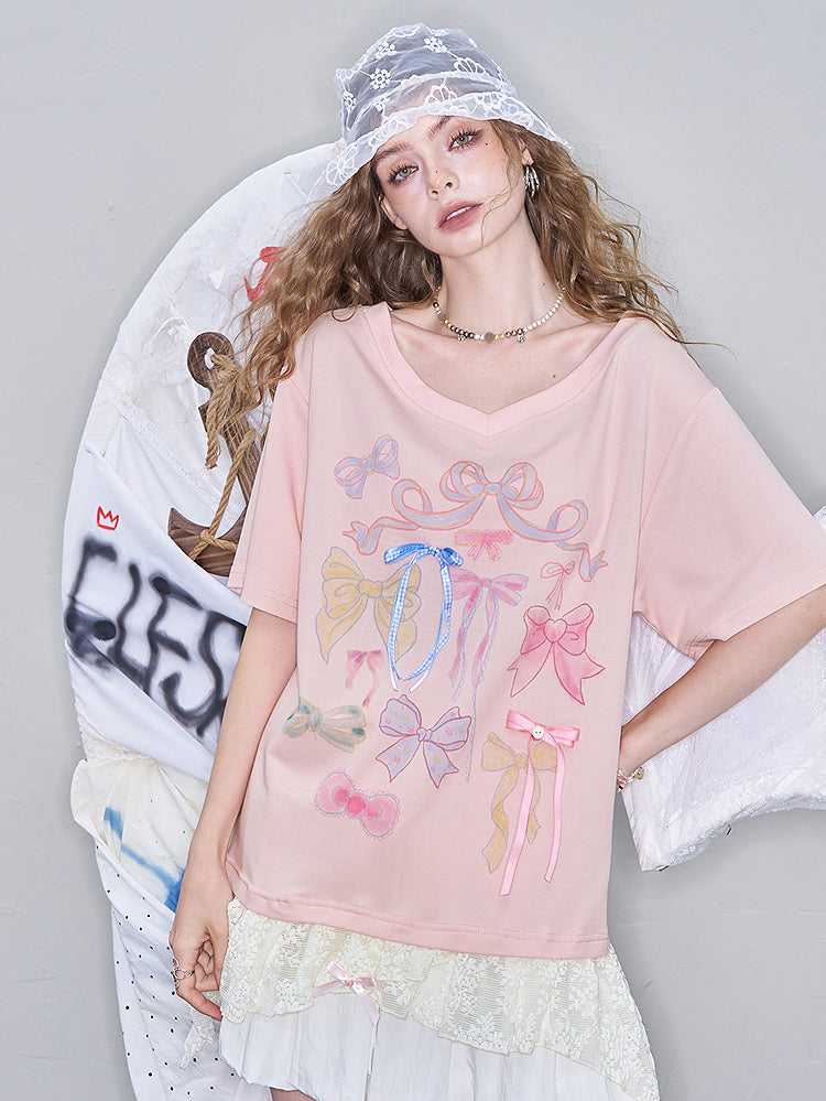 リボンレースヘムTシャツ