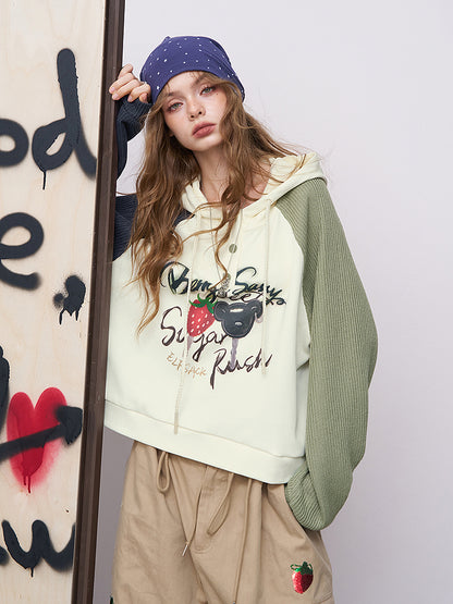 ストロベリーパッチミックススリーブフーディ