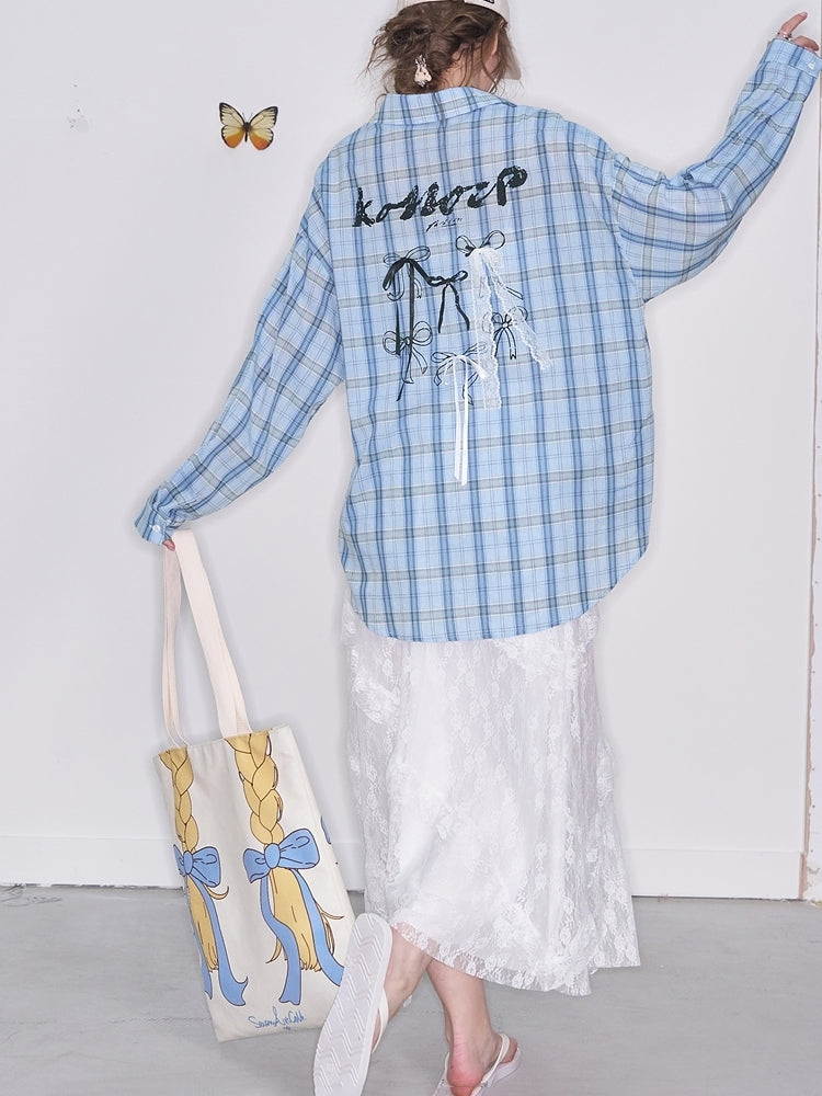 バックリボーングラフィックチェックシャツ