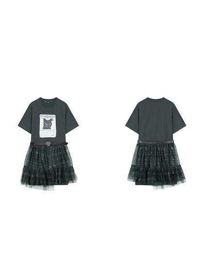 レイヤードルックプリントドレス