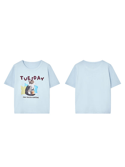 チューズデーネコプリントTシャツ