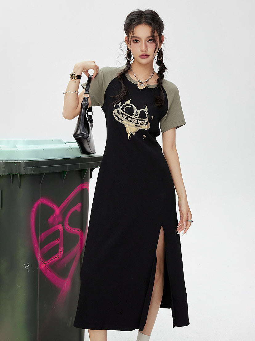 Graphic slit dress 